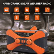 Noodradio voor bij Rampen - Solar - Handmatig op te winden - Batterij - USB - Zaklamp - 10000mAh - LED - Solar - Draagbare radio - Noodpakket - Oranje