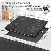 Elektrische Kookplaat 4 Pits - Elektrische Kookplaat 4 Branders - Keramische Kookplaat met Stekker - Zwart