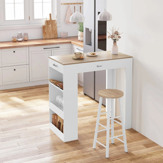Keukeneiland - Keuken Eiland - Kookeiland Verplaatsbaar - Keukenblok Met Werkblad - Keukeneiland/bartafel - Tafel - 100X100X50 Cm - Wit/Bruin
