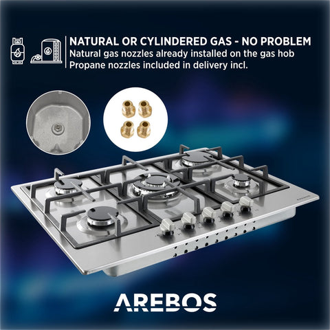 Gas hob 5 burners - Stainless steel - Incl. grids &amp; ignition protection