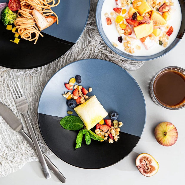 Serviesset 8 Persoons - Serviessets - Bordenset - Chique Bordenset - Keramiek - Blauw en Zwart