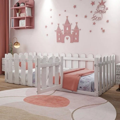 Toddler bed - Children's beds 90x200 - With gate and door - Modern design - Wooden frame - Single bed - Baby bed - Solid pine