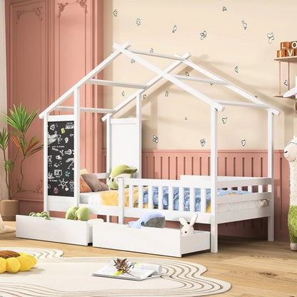 Kinderhuisbed - 90x200cm - Wit - Voor Kinderen - Speelhuis Binnen - Eenpersoonsbed - Kinderbed