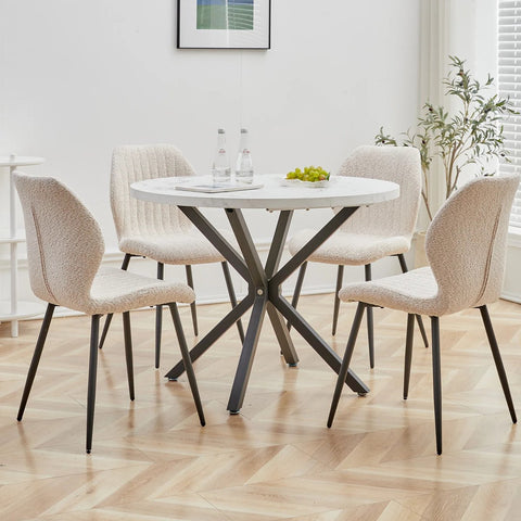 Eetkamerstoelen set van 4 - Rugleuning - Fauteuil - Woonkamerstoelen - Kuipstoelen - Comfi Linnen Stof - Gewatteerde zitting - Metalen poten - Beige