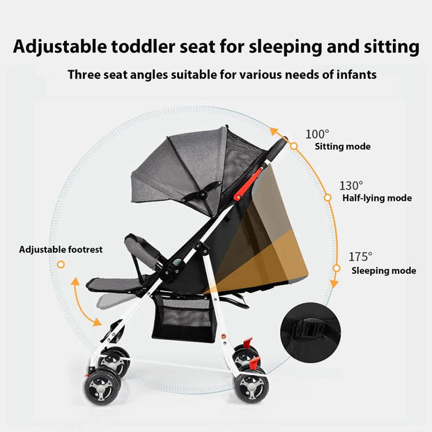 Compacte Buggy - Buggy Inklapbaar - Plooibuggy - Lichtgewicht Kinderwagen - Buggy's - Met Grote Opbergruimte - Met Meerdere Standen - Grijs/Zwart