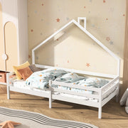 Kinderhuis Bed - Massief Hout - Lattenbodem - Grenen Huisbed Met Dak - Wit - 90x200cm