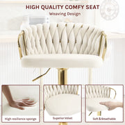 Luxury bar stool - Velvet Bar Stool - Set of 2 - Braided - Height adjustable - 360 degree rotatable - Velvet - Gold leg - Cream White