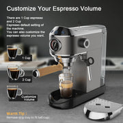 Espressoapparaat - Professionele Kwaliteit - 20 Bar - Semi-automatisch - Melkopschuimer - Inclusief Koffiemolen - Barista - Espresso - Cappuccino - Latte en Mocha