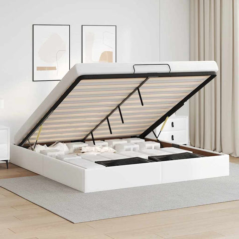 Bedframe 160x200 cm - Wit Kunstleer Bed Frame - Boxspring - Tweepersoonsbed - Slaapcomfort - Modern Design