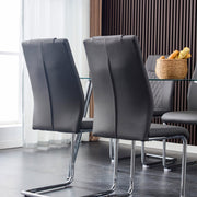 Eetkamerstoel Set van 4 - Grijs - Met Ruitpatroon op de Rugleuning - Verchroomd Metalen Frame - Belastbaar tot 150 kg - Kunstlederen Bekleding