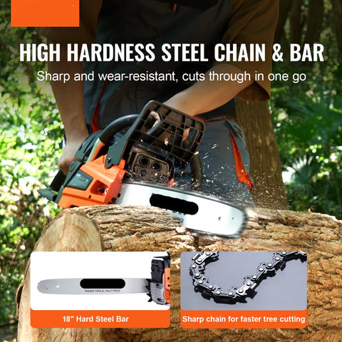 Benzine Kettingzaag - 45.7cm Zwaard - 52CC Motor - 2.55pk Vermogen - Robuuste Constructie - Ideaal voor Thuis en Tuin