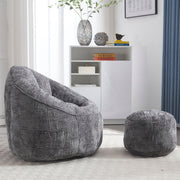 Zitzak met Voetensteun - Loungestoel met Hoge Druk Schuimvulling - Beanbag Ergonomisch Ontwerp - Chenille Stof – 89x88x76 cm - Grijs