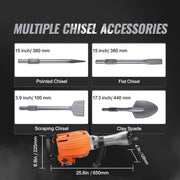 Elektrische Drilboor – 2200W Breekhamer – Sloophamer met 4-delige Beitelset – Voor Beton - Muren en Wegen