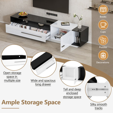 Modern Tv-kast - in Wit - Met een Uniek Patroon - 170x38x42cm - voor Televisie tot 80 inch - Twee Deuren - Kabelbeheer