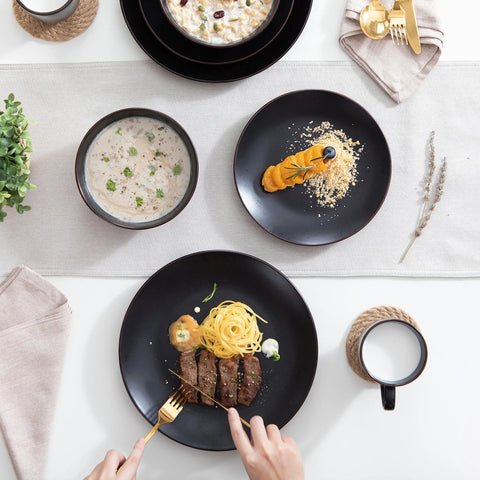 Luxe Serviesset - 32-Delig - 8 Persoons - Keramiek - Bordenset - Dinner Platen - Dessertborden - Kommen - Mokken - Schaaltjes - Zwart