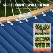 Hangmat - 2 Personen Dubbele - met Gebogen Spreidstok - T-vormige Standaard - Afneembaar Kussen en Draagbare Draagtas Draagvermogen 200 kg - 1,4x1,9m - Blauwe