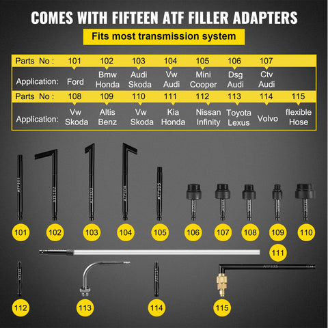 Versnellingsbak Oliewisselaar - met 15 Meest Voorkomende Adapters - Remvloeistofwisselaar van Koper en Plastic - 7,5L - 31,24 x27,94 x43,94 cm