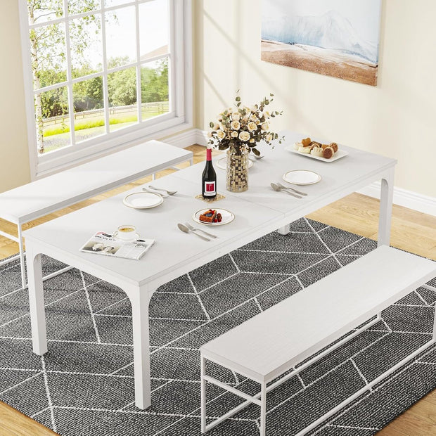 Keukentafel - Eettafel - 200 x 70 x 75 cm - Eetkamertafel Voor 6-8 Personen - met Stevige Metalen Poten - Industrieel Design - Vintage - Wit