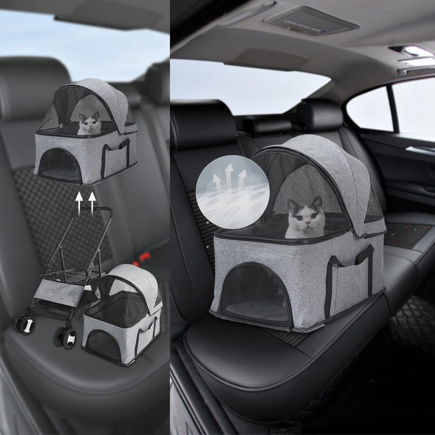 Vouwbare Hondenbuggy - Opvouwbare Dierenwage - voor Honden en Katten - 4-Wiel Dierentransport - Geschikt - voor Huisdieren tot 20 kg - Inclusief Afneembare Dekentje - en Regenhoes - Perfect Cadeau - voor Huisdiereigenaren