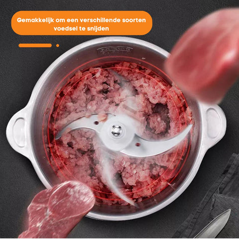Hakmolen Electrisch - Gehaktmolen - Vleesmolen - Food Processor - Keukenmixer - Hakmolen Elektrisch - Grijs - 500W - 2 Snelheden - Roestvrij staal - 2L