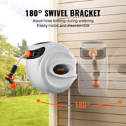 Intrekbare Slanghaspel - Wandgemonteerde - 25m x 12mm - Automatisch Oprolsysteem - 180° Draaibare Beugel - 9 Patronen Spuitmond - Geschikt voor Tuinen - Auto's en Huisdieren