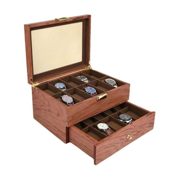 Luxe Horlogebox - Horlogedoos Heren & Dames - Geschikt voor 20 Horloges of Armbanden - Sieradendoos - Juwelendoos - Hout - 2 Lagen - 20 Vakken