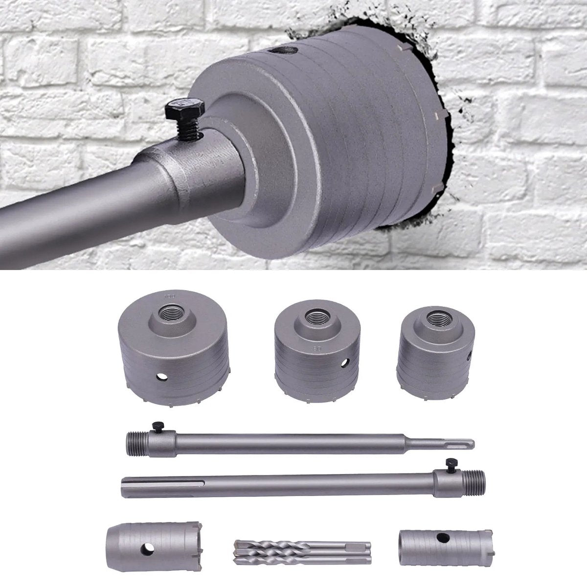 Betonborenset Pro7 - Professionele Beton Boren - 9 Delig - SDS Plus en Max Adapter - Ø 30-40-65-80-100mm - Premium Staal