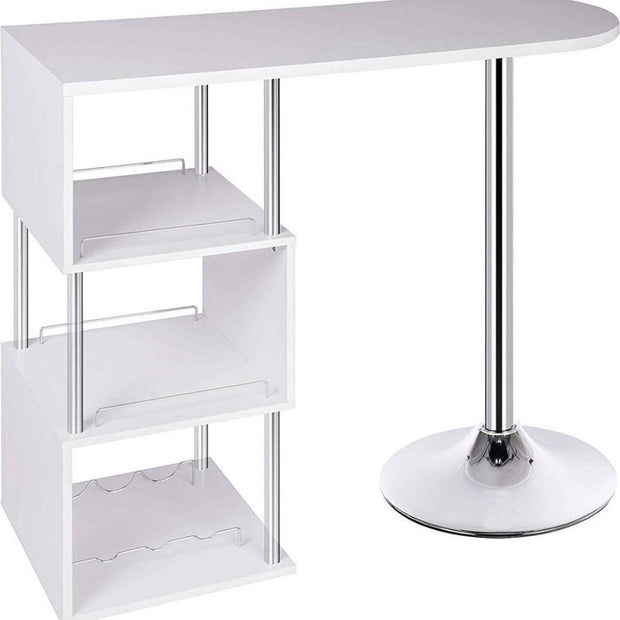 Bartafel - Met Opbergruimte - Voor Binnen - Keuken - Metalen Poot - Hout - Rechthoekig - Wit - 113x40x105 cm