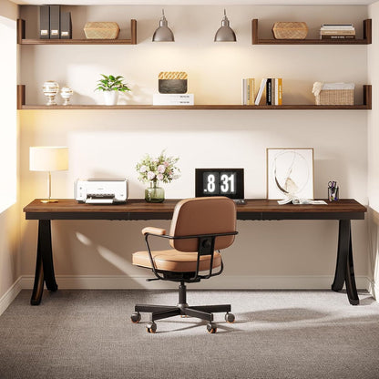 Bureau - Dubbel Lang Bureau - Computerbureau - Computer Tafel - Bureautafel - Bruin en Zwart - 200 x 70 x 75 cm - QUORE