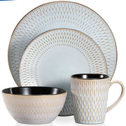 Serviesset – 32 delig – 8 persoons –Porselein - Luxe – Bordenset – Dinner platen – Dessertborden - Kommen - Mokken - Set - Grijs - Pluvo