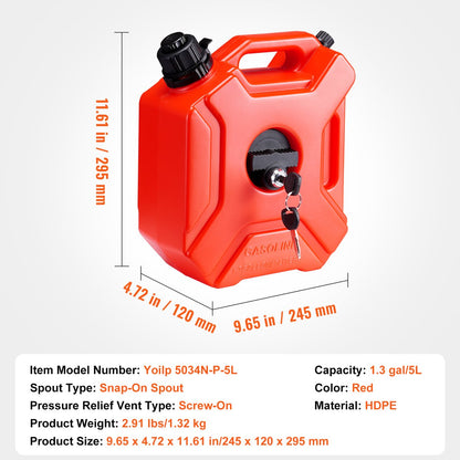 Benzinekan - Brandstoftank met Uitloop en Afsluitbare Beugel - Benzineopslagcontainer - Automatische Uitschakelfunctie en Instelbaar Debiet - Compatibel met de Meeste Voertuigen - 5 Liter - Rood