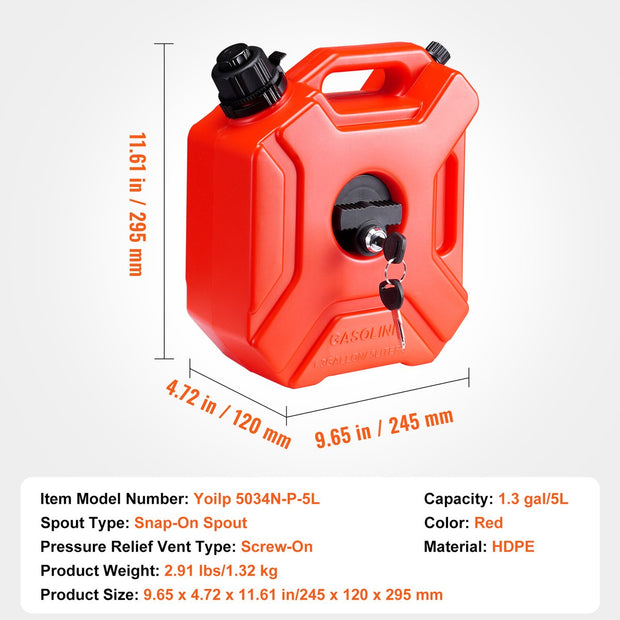 Benzinekan - Brandstoftank met Uitloop en Afsluitbare Beugel - Benzineopslagcontainer - Automatische Uitschakelfunctie en Instelbaar Debiet - Compatibel met de Meeste Voertuigen - 5 Liter - Rood