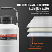 Tank Voor Vloeibare Stikstof - 3L - Gemaakt Van Aluminiumlegering Van Luchtvaartkwaliteit - Voor Duurzaamheid En Lichtgewicht - Ontwerp Van Vacuümisolatie -Toepassingen In Wetenschappelijk Onderzoek - Veeteelt - Mechanische Verwerking