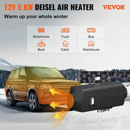 Diesel Standkachel-5KW 12V - Luchtverwarmer met LCD Schakelaar - Brandstofverbruik Autoverwarming - Auto Heater-voor Auto's, Bussen, Campers, Vrachtwagens, Technische Voertuig