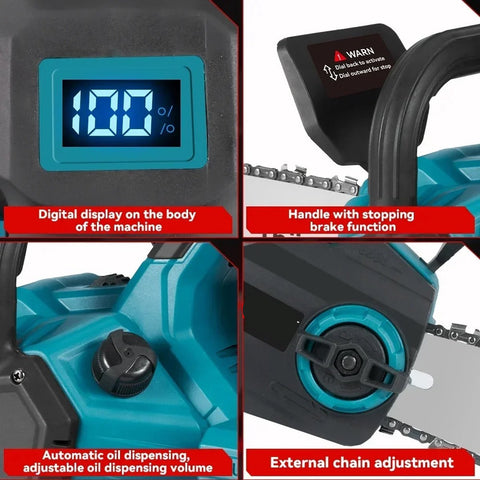Elektrische Kettingzaag - Kettingzaag met Accu - Houtzaag - Houtbewerking - Boomzaag - Krachtig - 8000W - 16 Inch - 2 Accu's - Acculader - Ketting en Zaagblad - Noodstop - Verstelbare Ketting