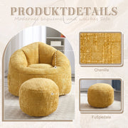 Zitzak Sofa met Voetensteun - Luxe Chenille Bean Bag Stoel -- Ergonomische Loungestoel met Hoge Rugleuning – Comfortabele Fauteuil - Geel
