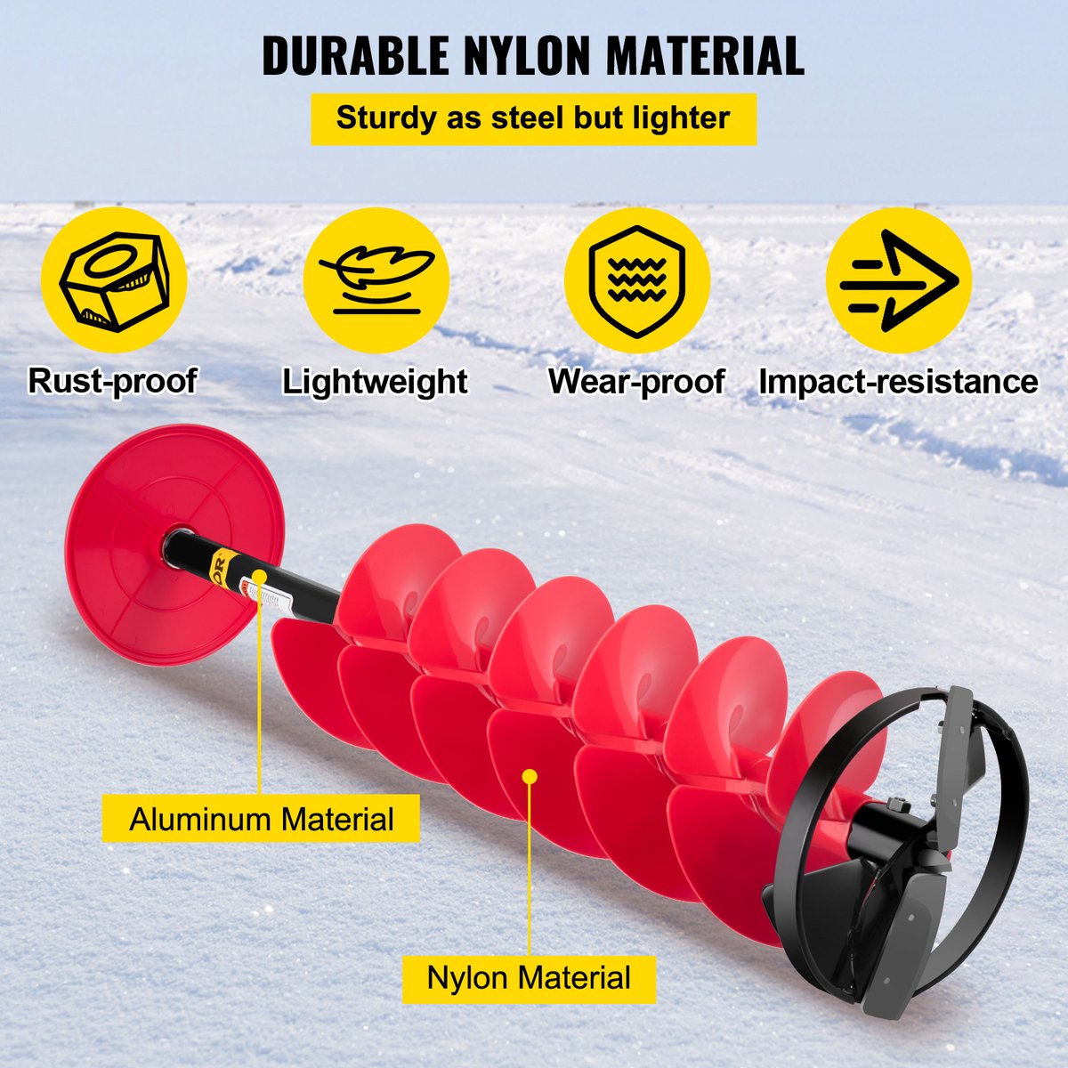 Ijsvijzel - Boor Is Van Nylon - Hoofdas Is Van Aluminium - Messen Is Van Hoogwaardig Staal - Met Drie Verstelbare Lengte Verlengstang En Adapterm, Verlengstang En Adapter - Maximale Boordiepte Van 41 Inch - Rood/Zwart