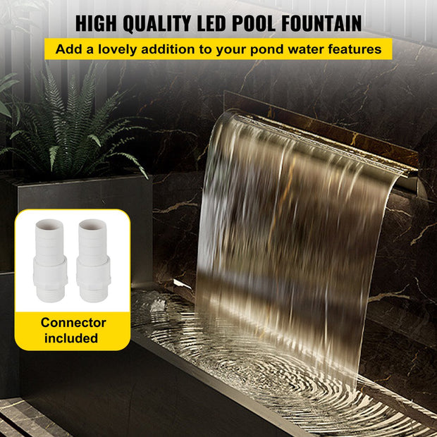 Zwembad Waterval Overloopbak - 151 x 11,5 x 8 cm - Rvs - Met Gekleurde Led Strip Slang - Afstandsbediening - voor Vijvertuin Zwembad