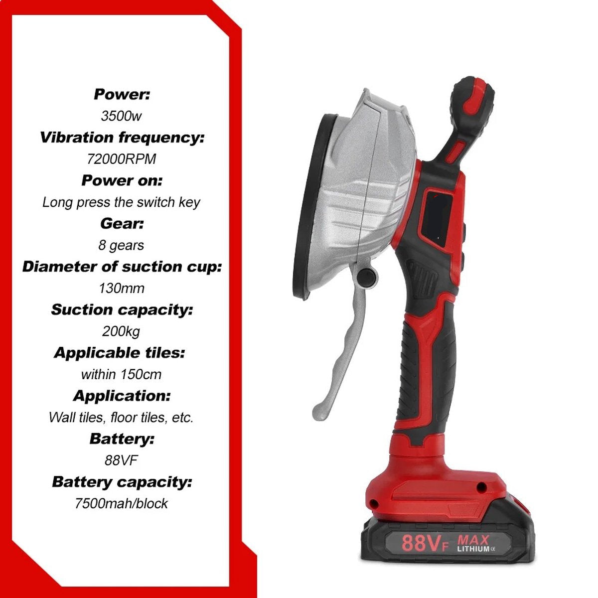 Tegeltiller - Tegelzuignap - Tegellifter - Tegelklem - Vacuum - Stenenklem - Tot 200kg - Elektrisch - Incl. 2x Batterij