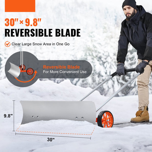 Sneeuwschep - 30-Inch Duwschild - 15° Hellend Ontwerp - Aluminium U-Vormige Handgreep - Efficiënt en Krachtig - Geschikt voor Thuis en Commercieel Gebruik - 120 x 74.5 x 25 cm