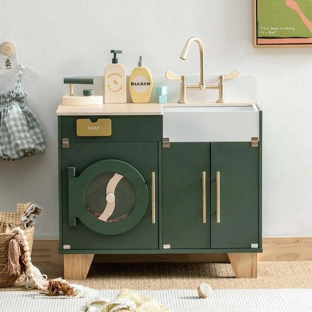 Kinder Wasmachine - Groen - Houten Speelgoed - Wasmachine - Droger - Peuters