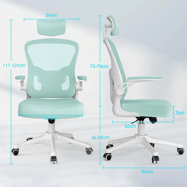 Ergonomische Bureaustoel met Hoofdsteun - Bureaustoelen voor Volwassenen - Office Chair - Gamestoel - Kantoorstoel - Volledig Verstelbaar - Incl. 3D-verstelbare Armleuningen & Verstelbare Lendensteun - Groen
