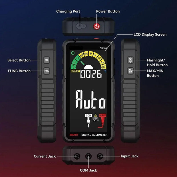 Digitale Multimeter Pro 602 - Oplaadbaar - Spanning Meter -AC/DC - Slimme Modus - True-RMS Functie - Dubbele Beveiliging - Meet Accessoires