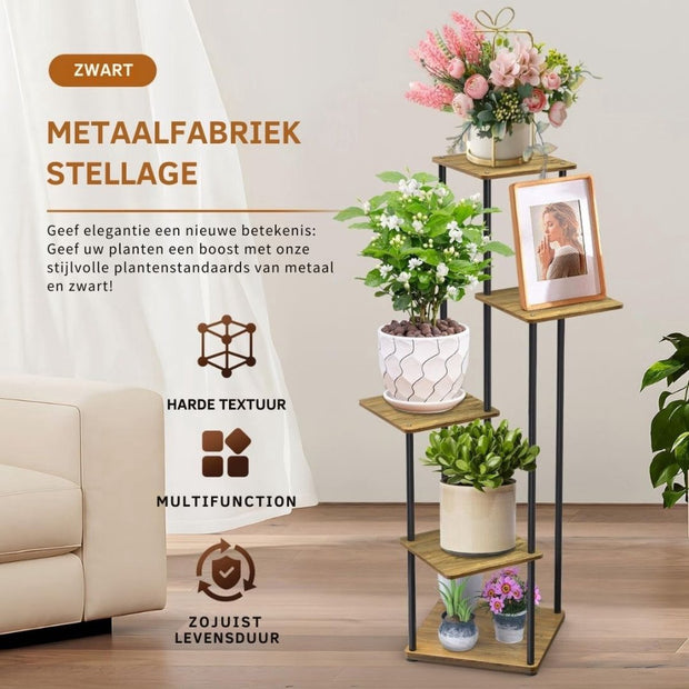 Plantenladder - Plantentrap - Plantenrek Opbergrek - Plantenstandaard - Plantenhouder - Bloemenrek – Bloementrap Met 5 Etages – Voor Buiten En Binnen – Voor Hoek, Tuin En Balkon
