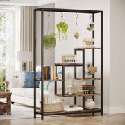 Plantenrek - Plantenstandaard - Plantenrek voor Binnen en Buiten - Plantenrek met 5 Liveaus en 6 S-haken - Bruin en Zwart - 100 x 30 x 180 cm