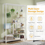 Plantenrek - Plantenstandaard - Plantenrek voor Binnen en Buiten - Plantenrek met 5 Niveaus en 10 S-haken - Wit en Grijs - 100 x 30 x 180 cm