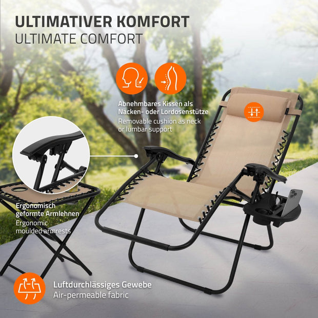 Ligstoel set 3-delig taupe opvouwbaar met tafel ML-Design