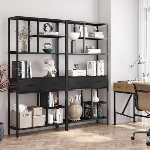 Boekenkast met Lade - Woonkamer Kast - Extra Grote Vintage Industriële Boekenkast - Decoratiekast - Zwart