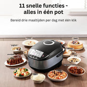 Slow Cooker with Timer - Ceramic Inner Pot - Hotpot - Rice Cooker with Steam and Keep Warm Function - Multicooker with Non-Stick Inner Pot - Brushed Black