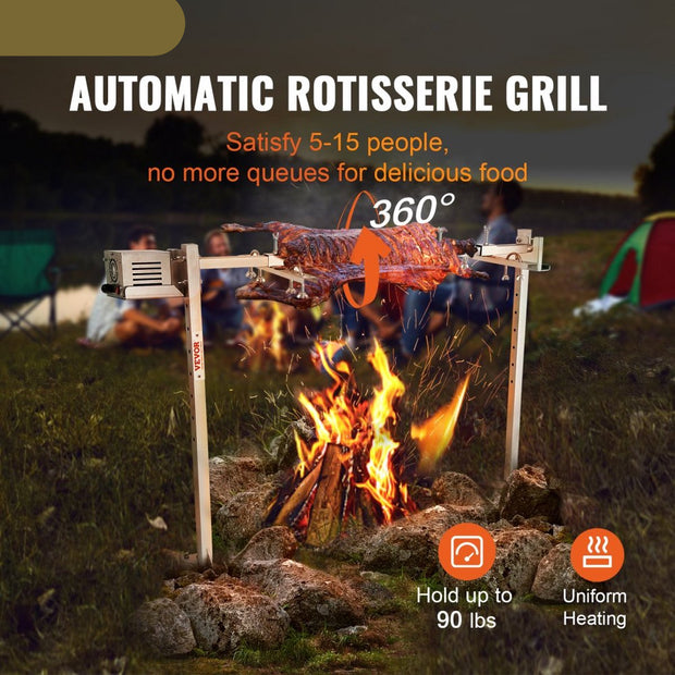 Speenvarkensgrill - Lamsgrill - 117 cm -  41 kg - Roestvrij Staal - Rotisserie Spit - Braadgrill - 42W -  Lamsgrill BBQ-grill - Grillwagen Barbecue - 8in - Hoogte verstelbare Grote - Piesgrill kalkoenvlees, ham